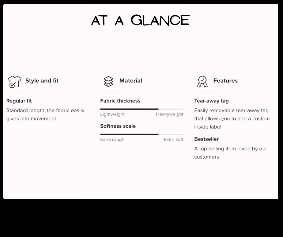Product feature card with text on a white background