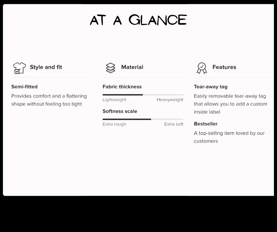 Product feature card with text on a white background