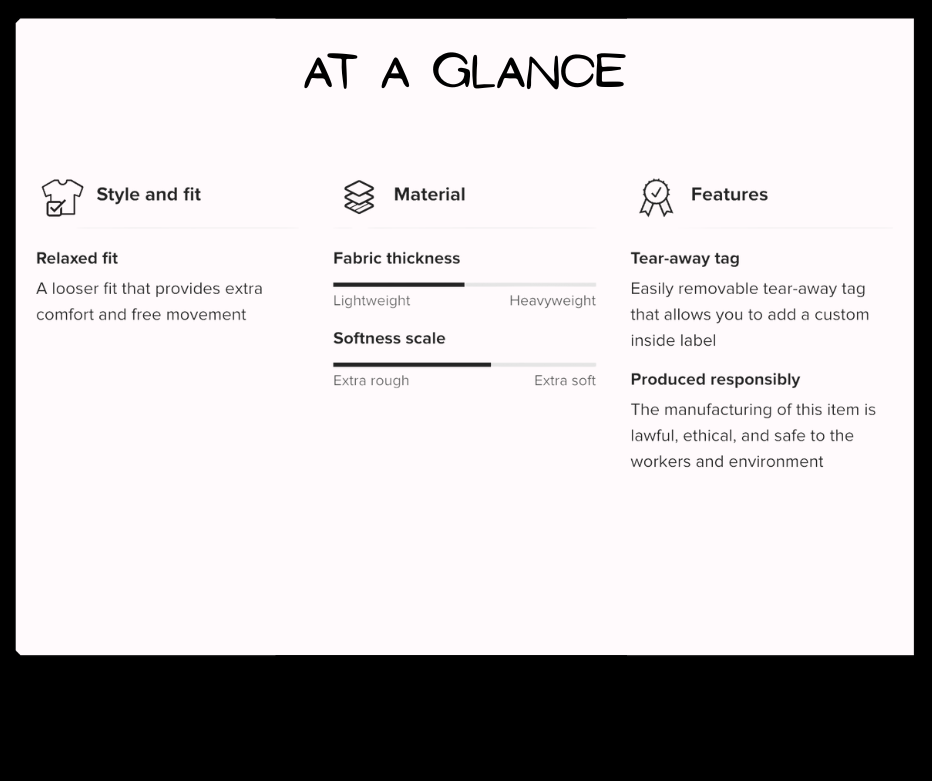 Product feature card with text on a white background