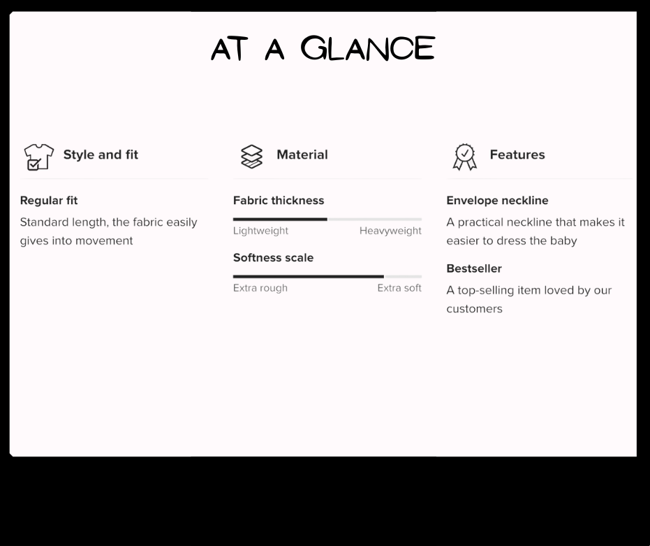 Product feature card with text on a white background
