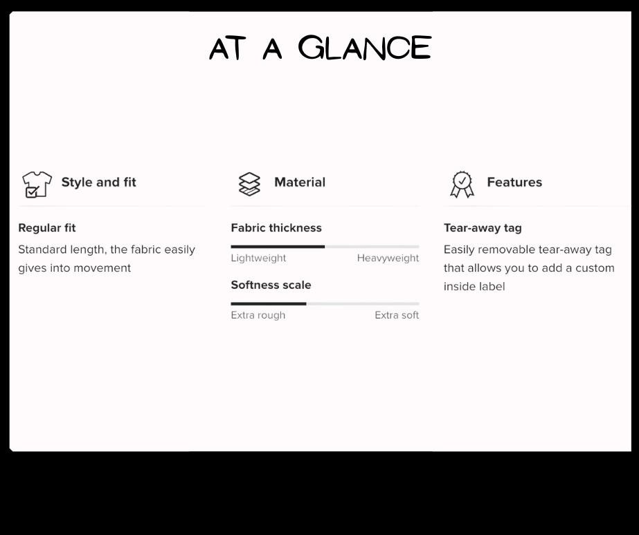 Product feature card with text on a white background