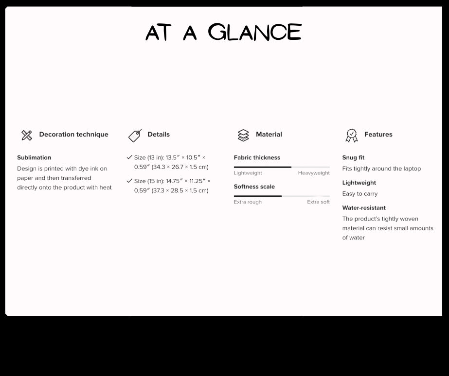 Product information sheet with text on a white background