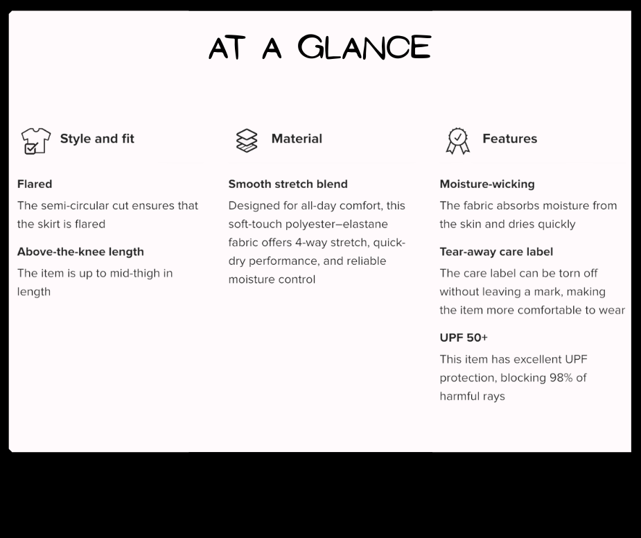 Product feature card with text on a white background