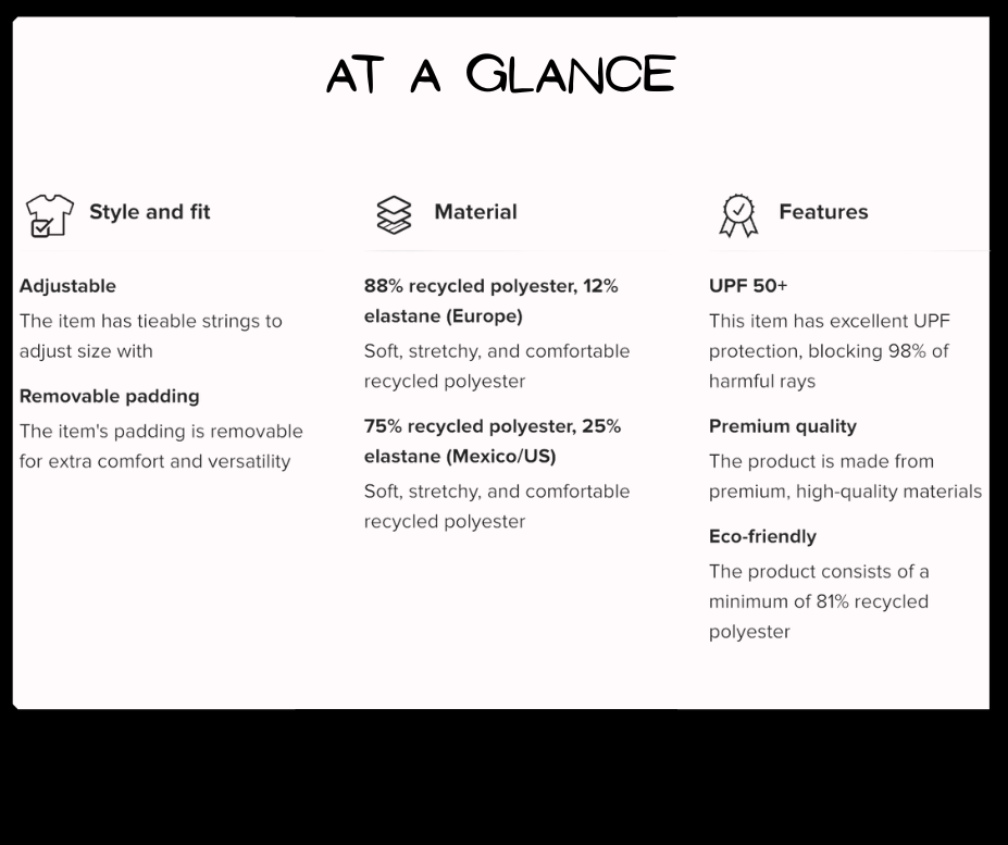 Product feature card with text on a white background