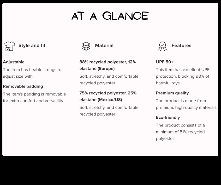 Product feature card with text on a white background