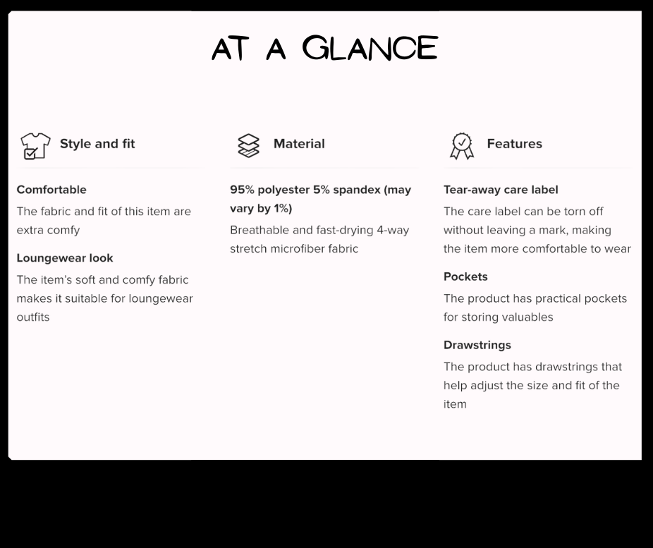 Product features summary with text on a white background