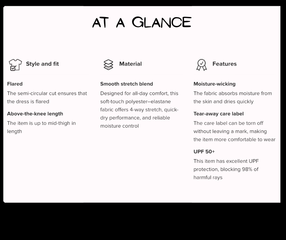 Product feature card with text on a white background