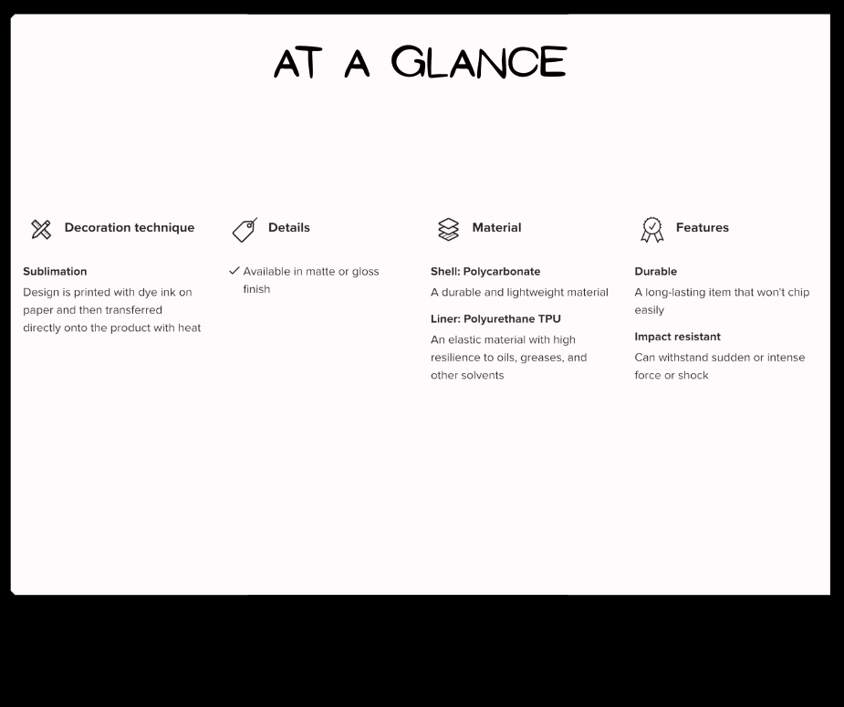 Product information card with text on a white background