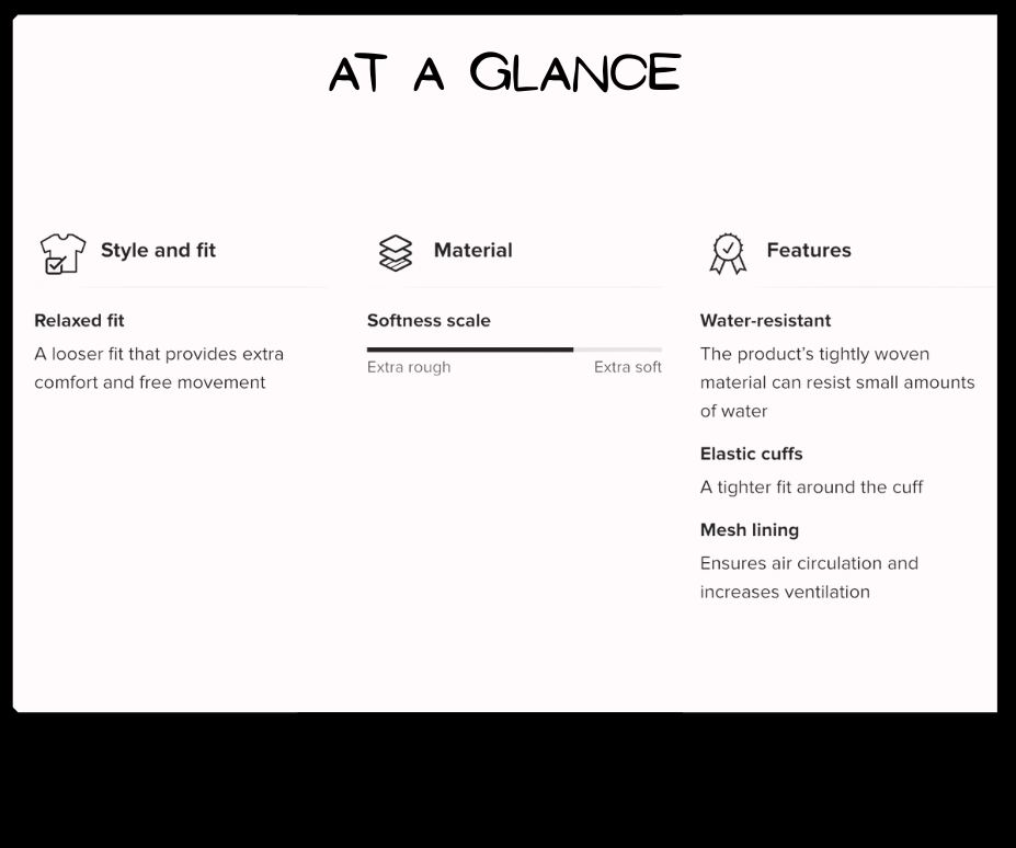Product feature card with text on a white background