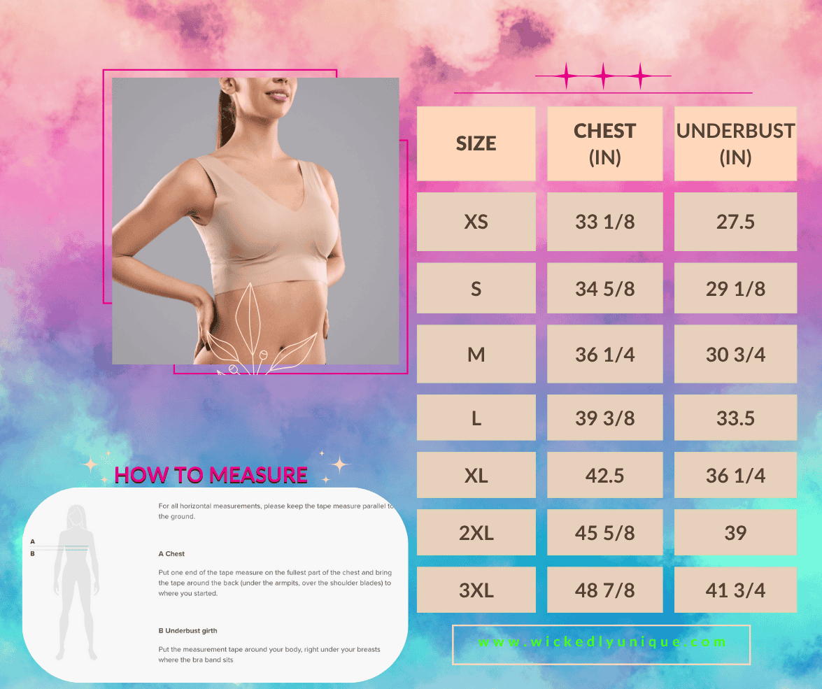 size chart for the longline sports bra