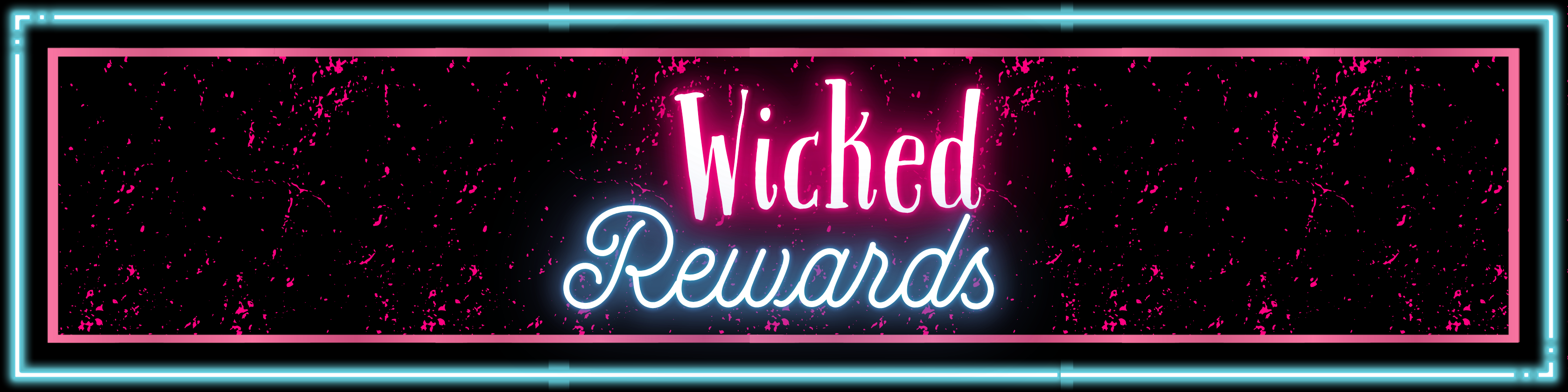 Neon sign with 'Wicked Rewards' text on a black background