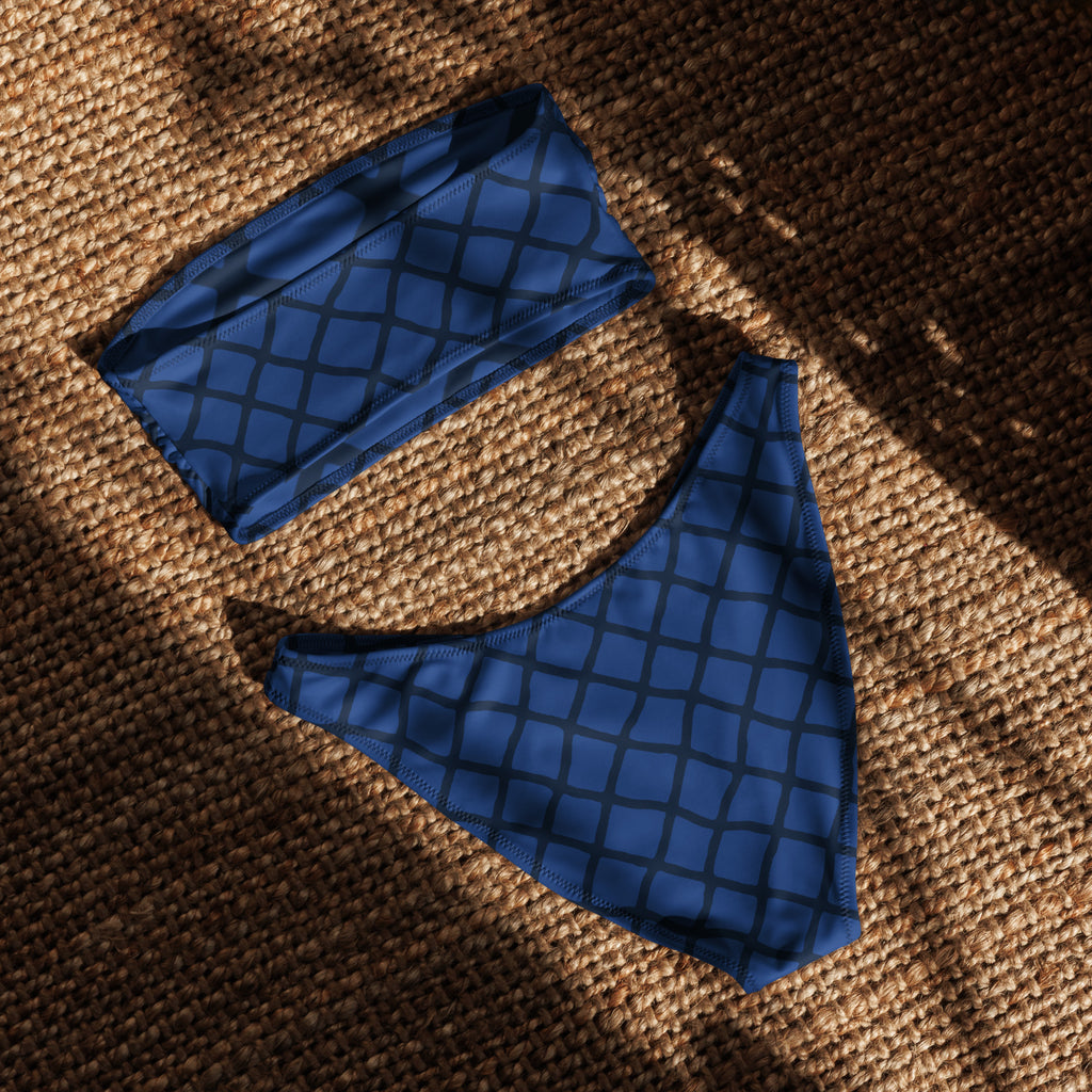 Blue Fencework Vibes Recycled Bandeau Bikini