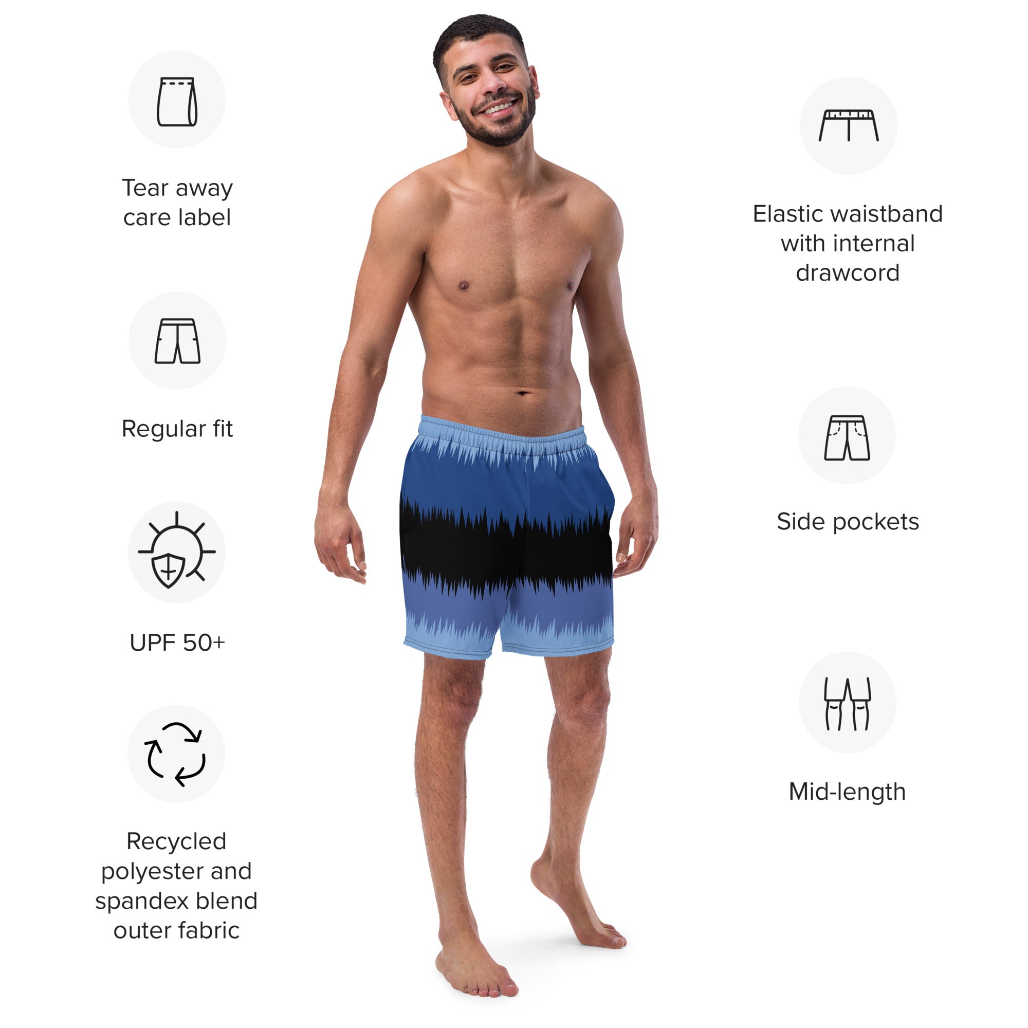 Blues and Black Recycled Swim Trunks