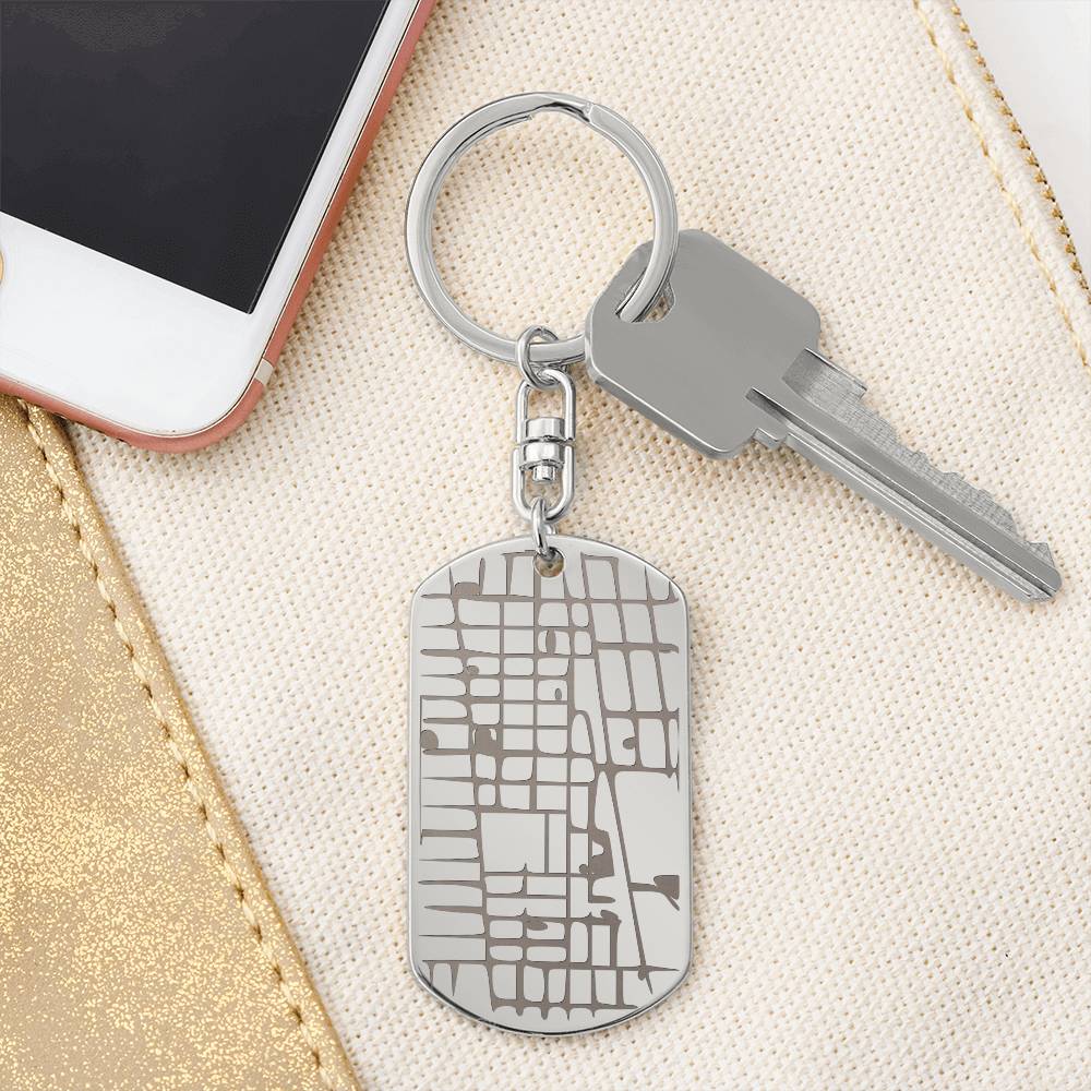 Engraved Dog Tag Map Keychain