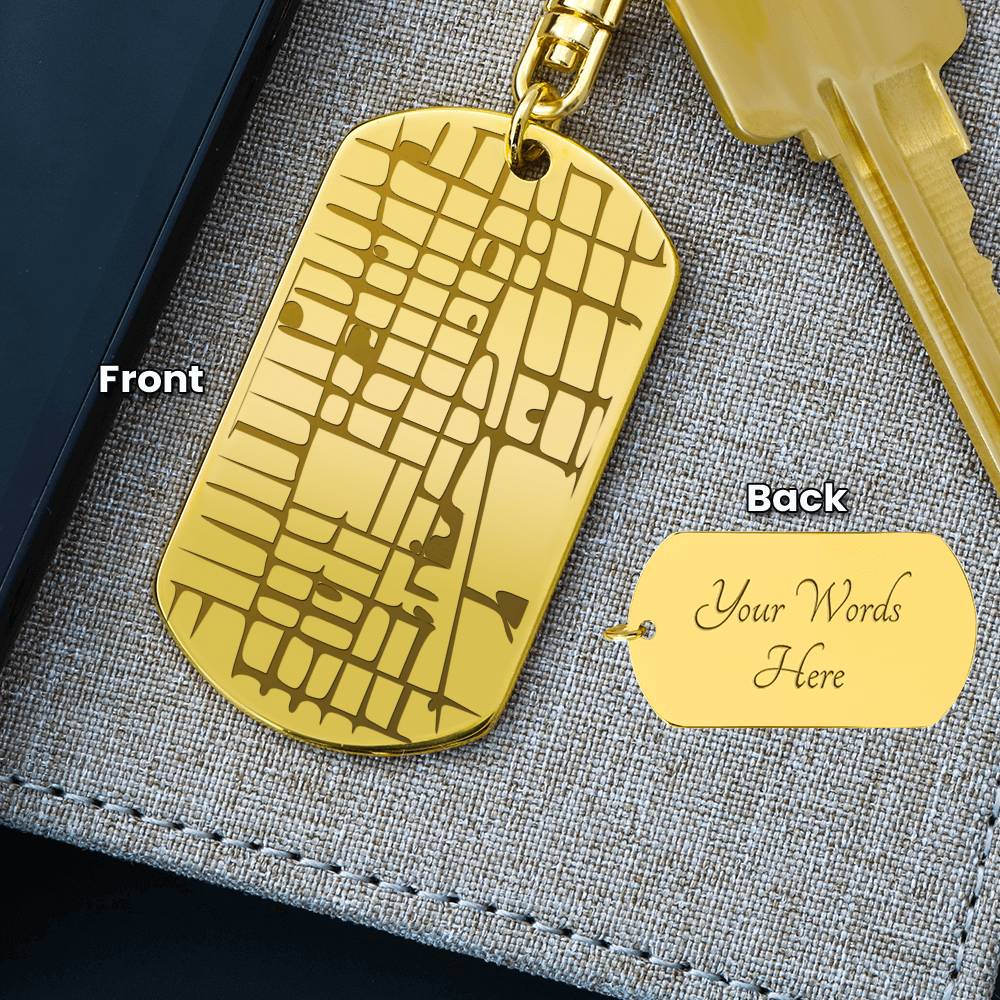 Engraved Dog Tag Map Keychain
