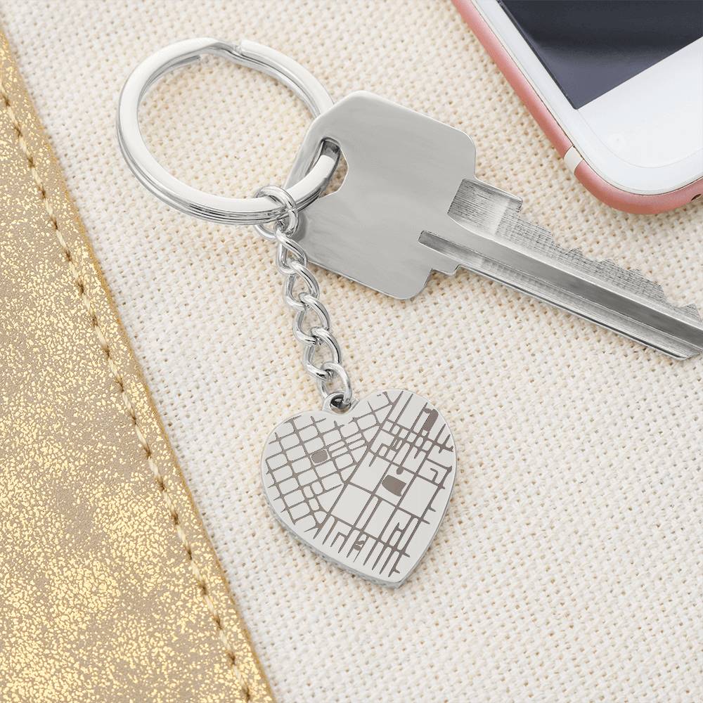 Engraved Heart Map Keychain
