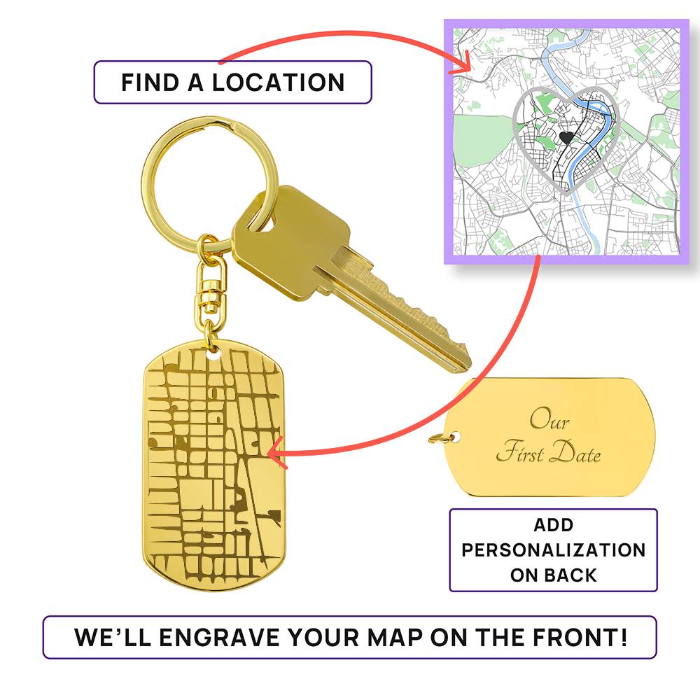 Engraved Dog Tag Map Keychain