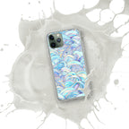 Phone case with a colorful wave pattern on a white background