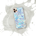 Phone case with a blue and white wave pattern on a white background