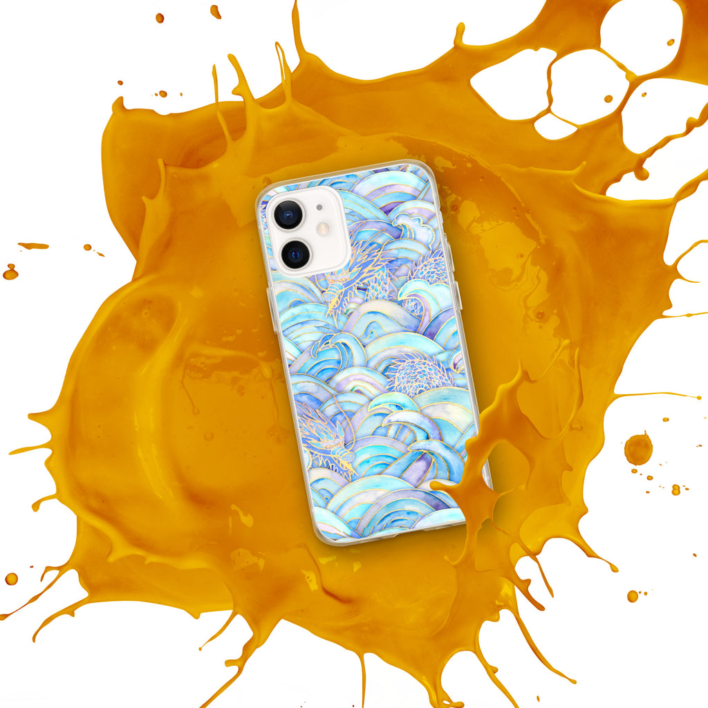 Phone case with wave pattern on a yellow splash background