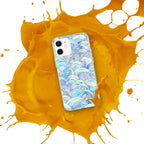 Phone case with wave pattern on a yellow splash background