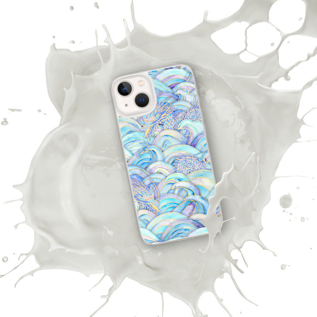 Phone case with a blue and white abstract pattern on a white background