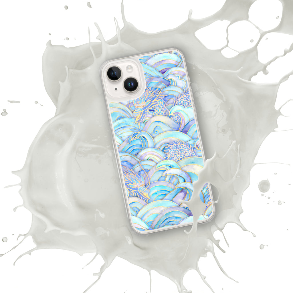 Phone case with a colorful wave design on a white background