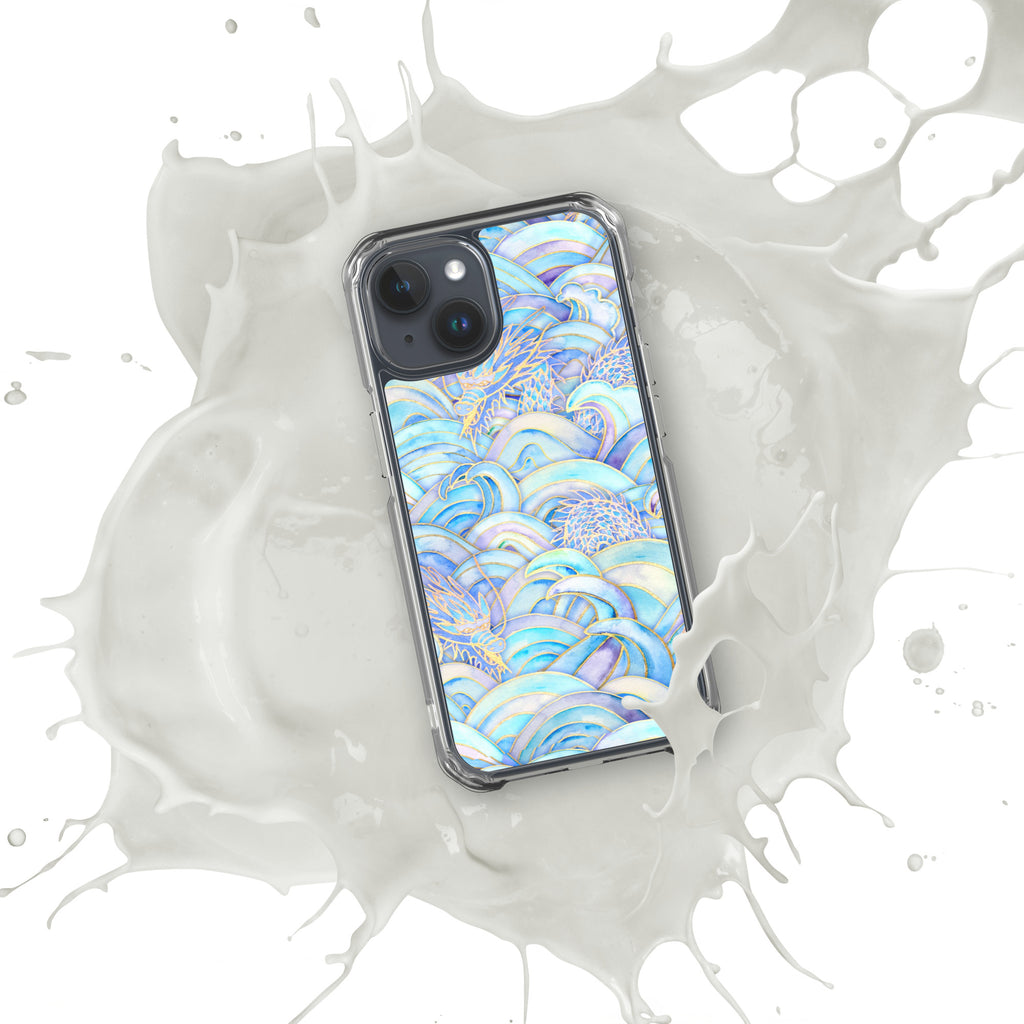 Phone case with a colorful wave pattern on a white background