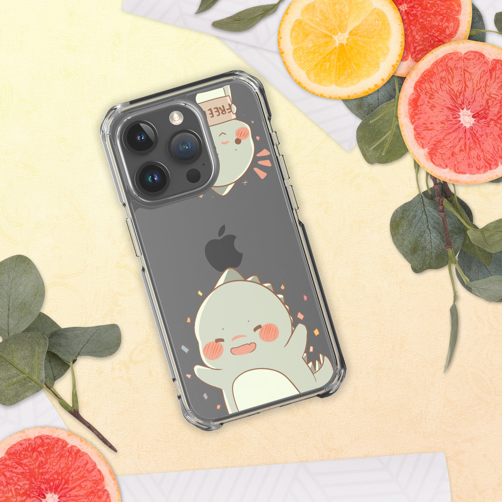Phone case with a cute design on a yellow surface with fruit and leaves