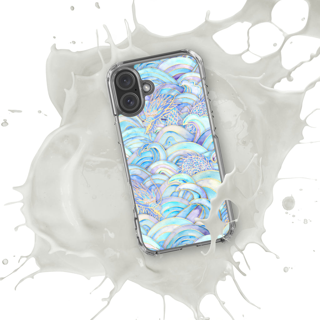 Phone case with a colorful wave design on a white background