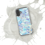 Phone case with a colorful wave design on a white background