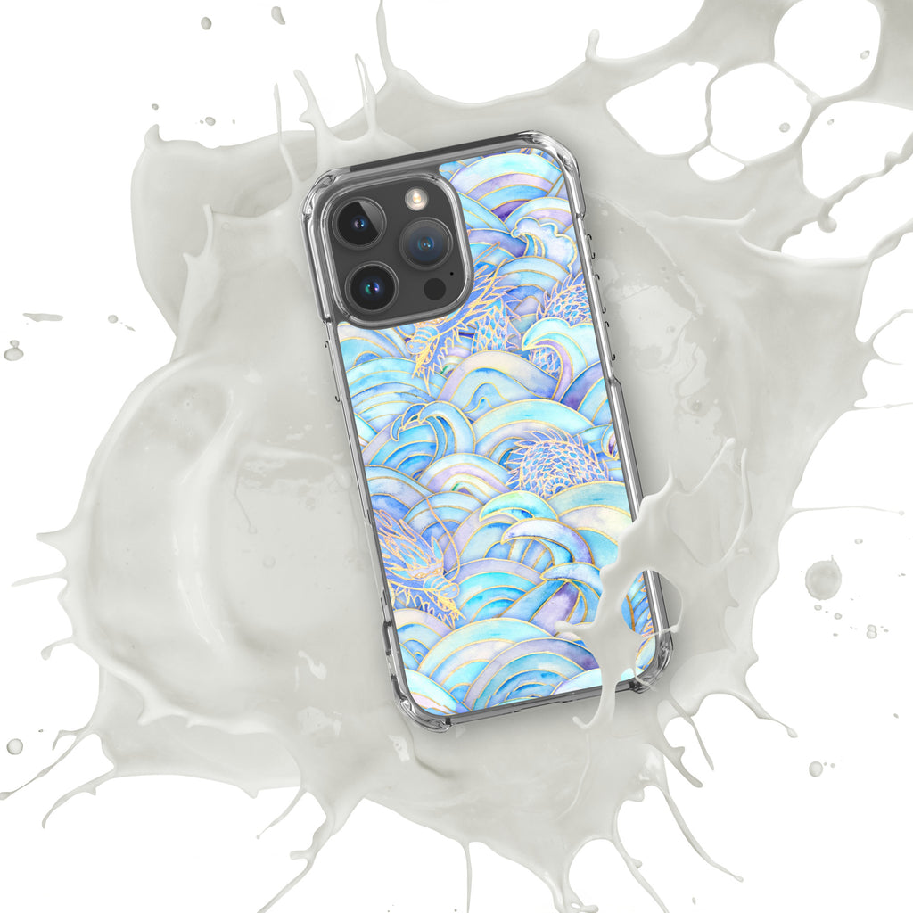 Phone case with a colorful wave pattern on a white background
