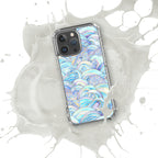 Phone case with a colorful wave pattern on a white background