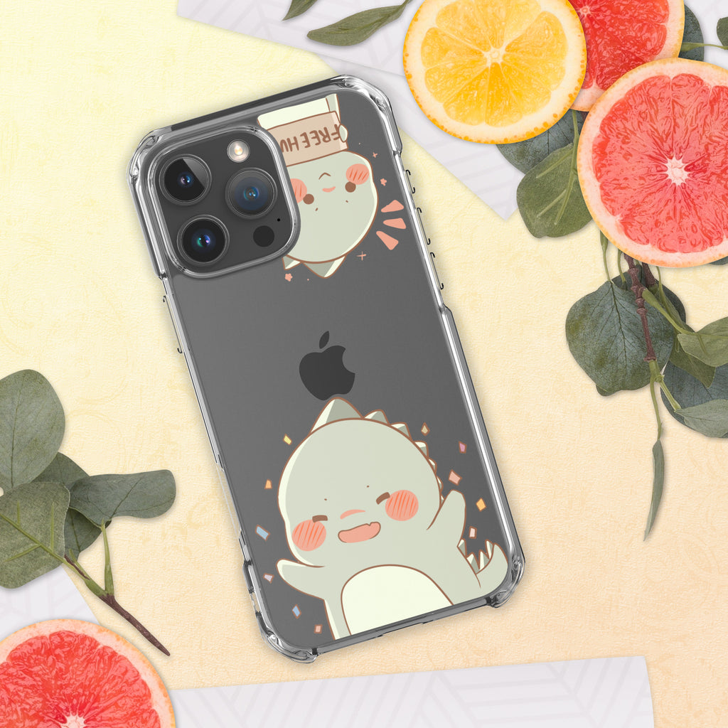 Phone case with a cute design on a surface with fruit and leaves