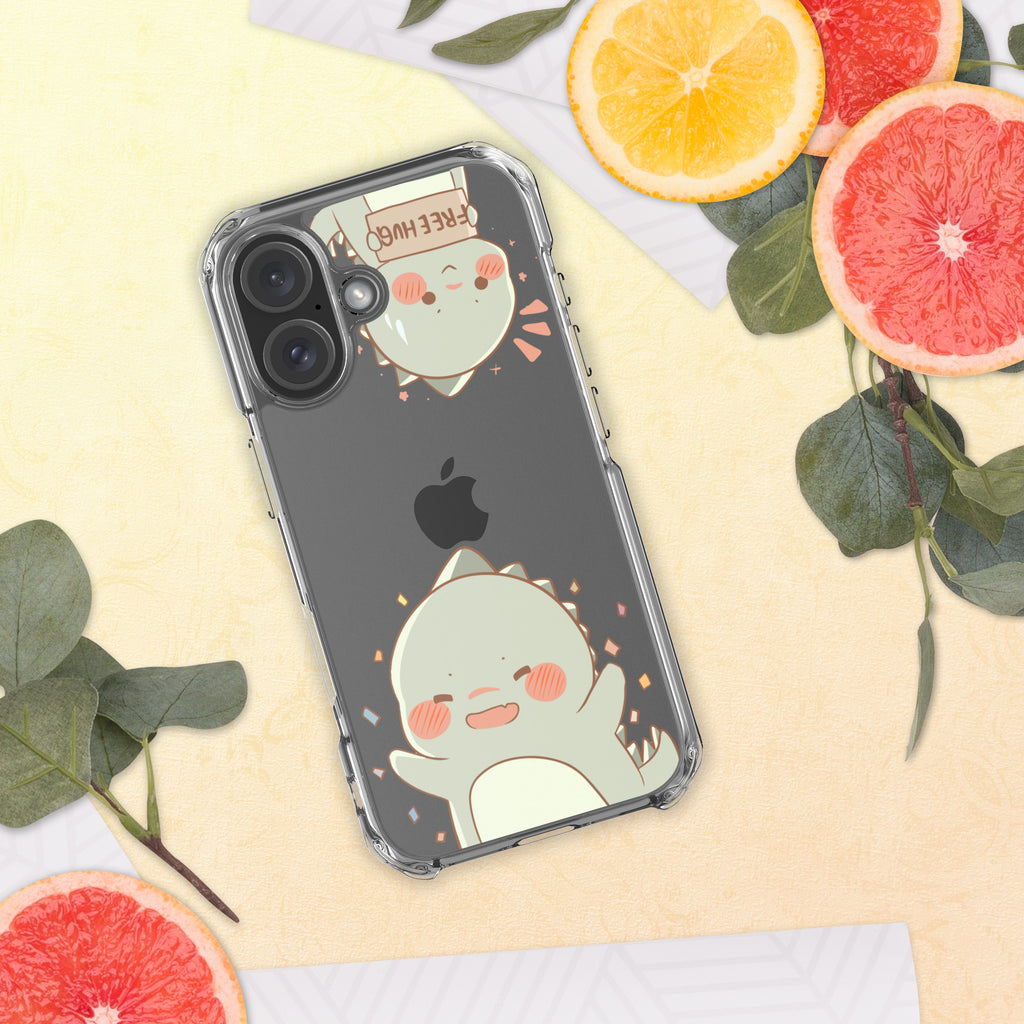 Phone case with a cute design on a yellow background with fruits and leaves