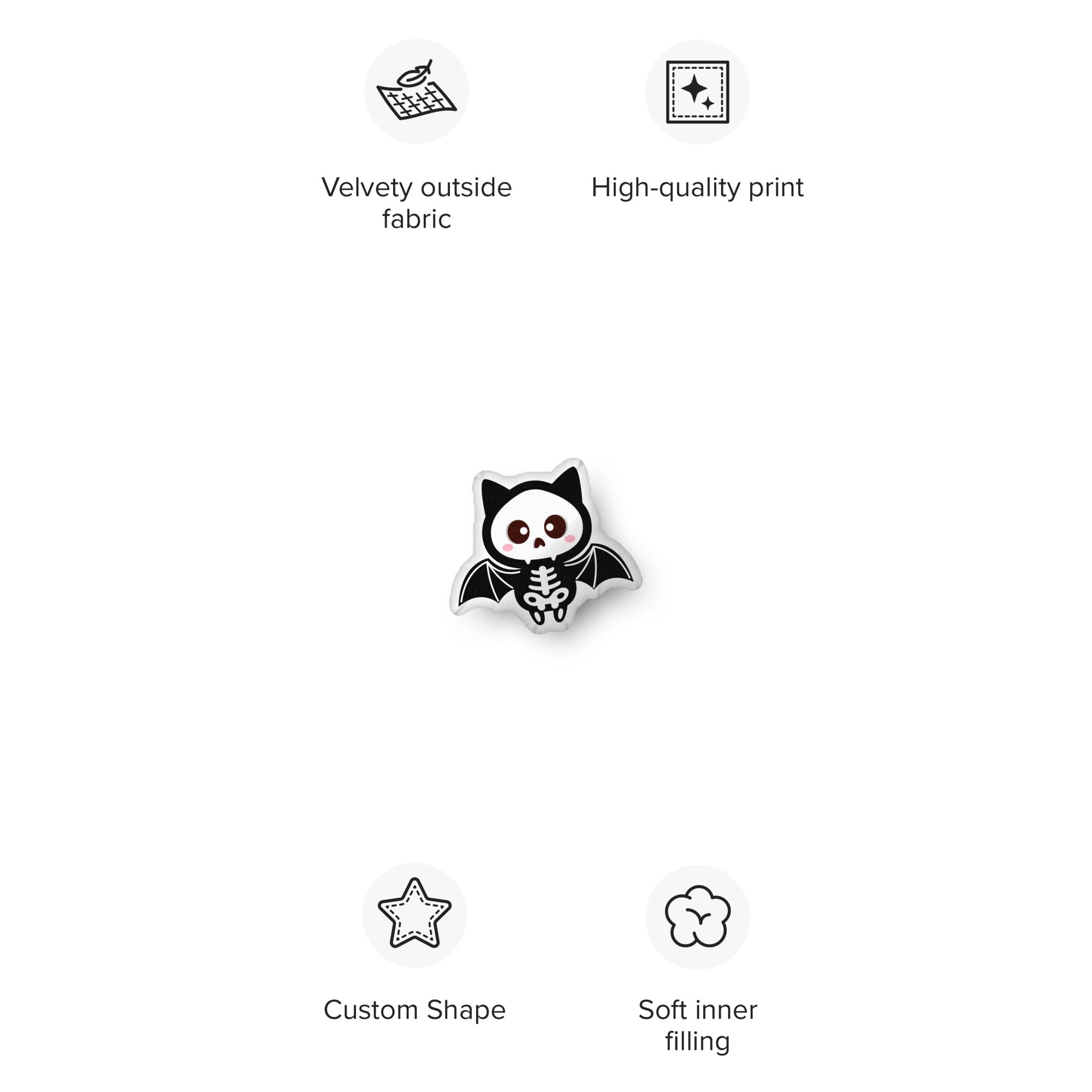 Kawaii Skeleton Bat-shaped pillow