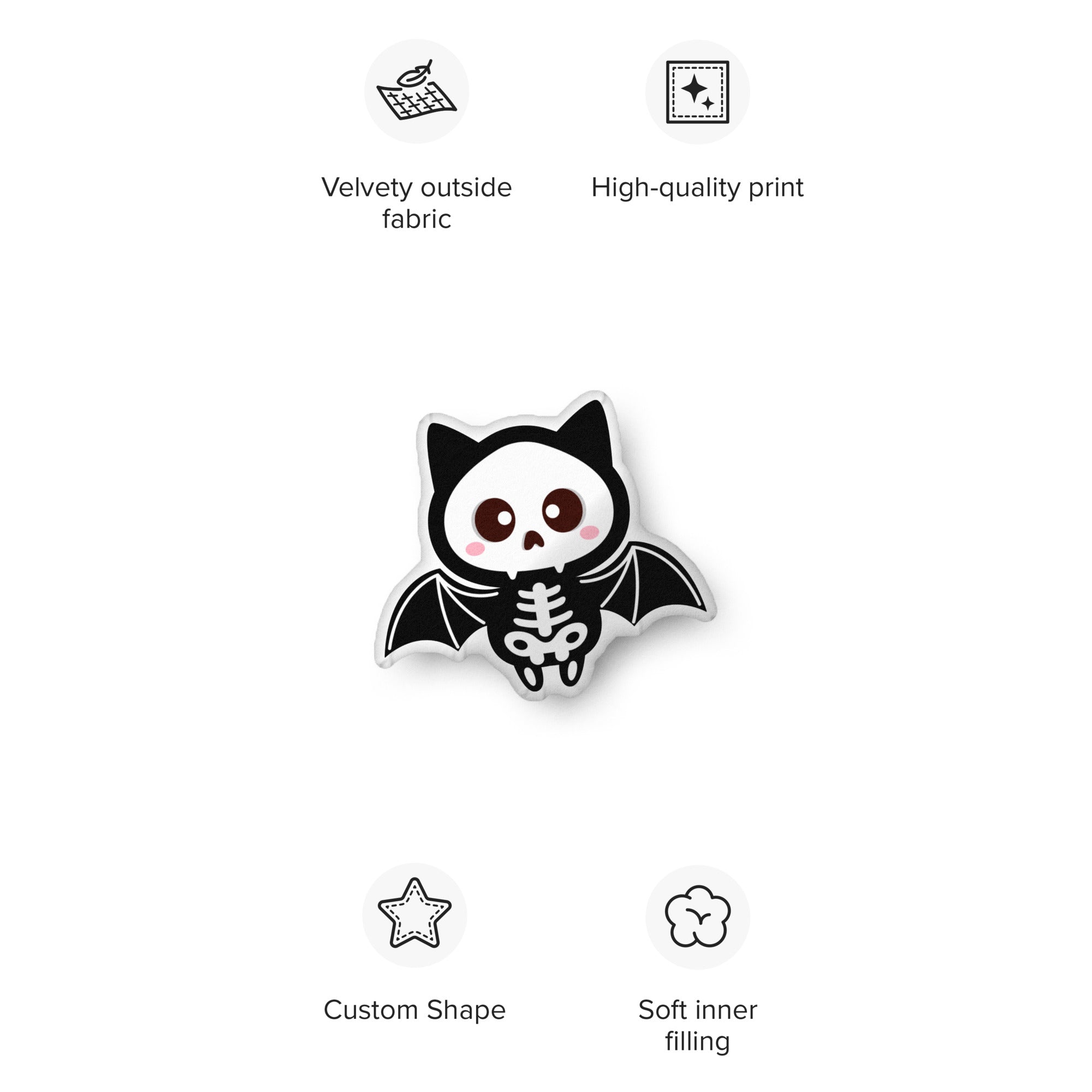 Kawaii Skeleton Bat-shaped pillow