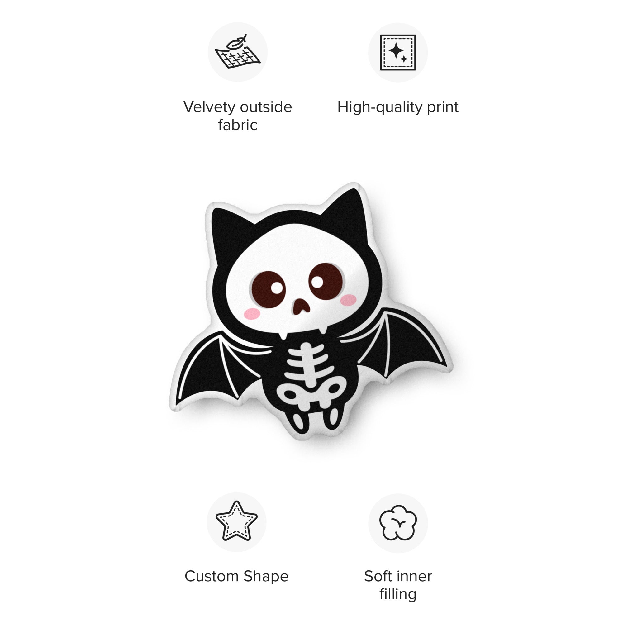 Kawaii Skeleton Bat-shaped pillow