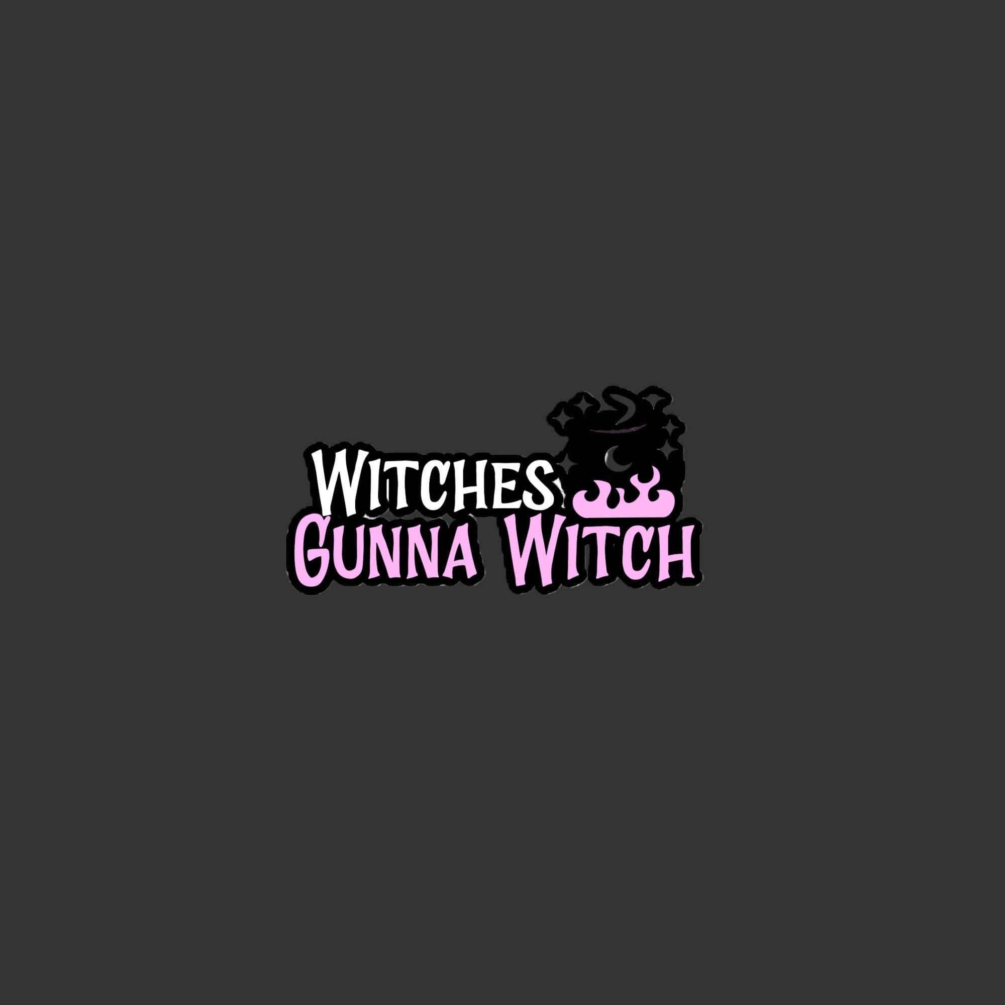 Logo with text 'Witches Gunna Witch' featuring a witch hat design on a white background