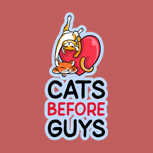Sticker with cartoon cats and 'Cats Before Guys' text on a white background