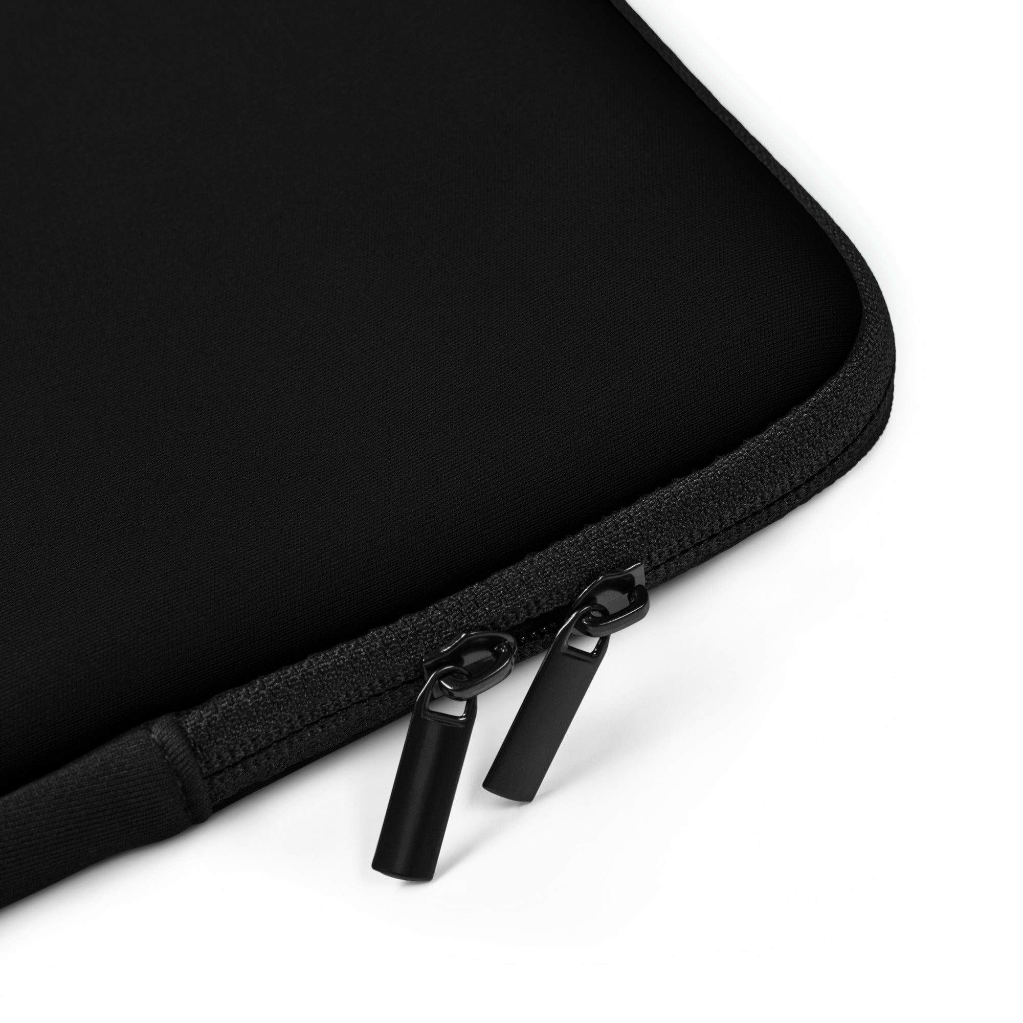 Black laptop sleeve with zipper on a white background