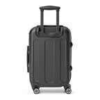 Black suitcase with wheels on a white background