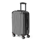 Black and white striped suitcase on a white background