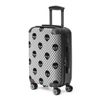 Black suitcase with skull pattern on a white background