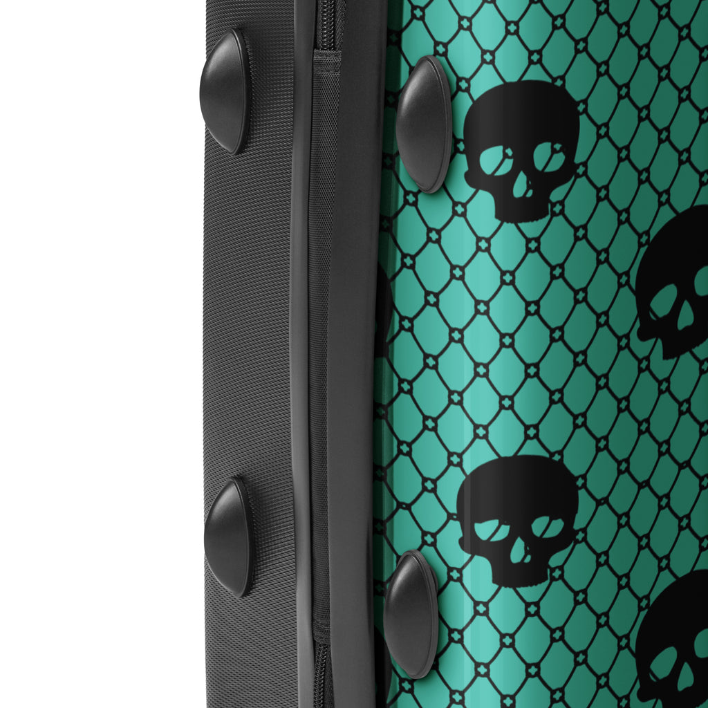 Teal Skulls & Lace Hard-shell Suitcase