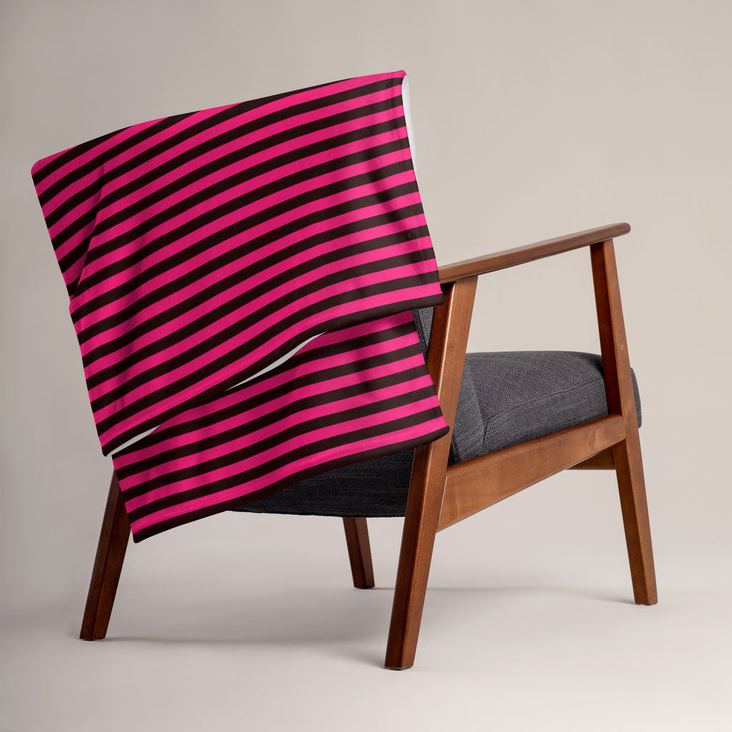 Pink and Black Stripe Throw Blanket