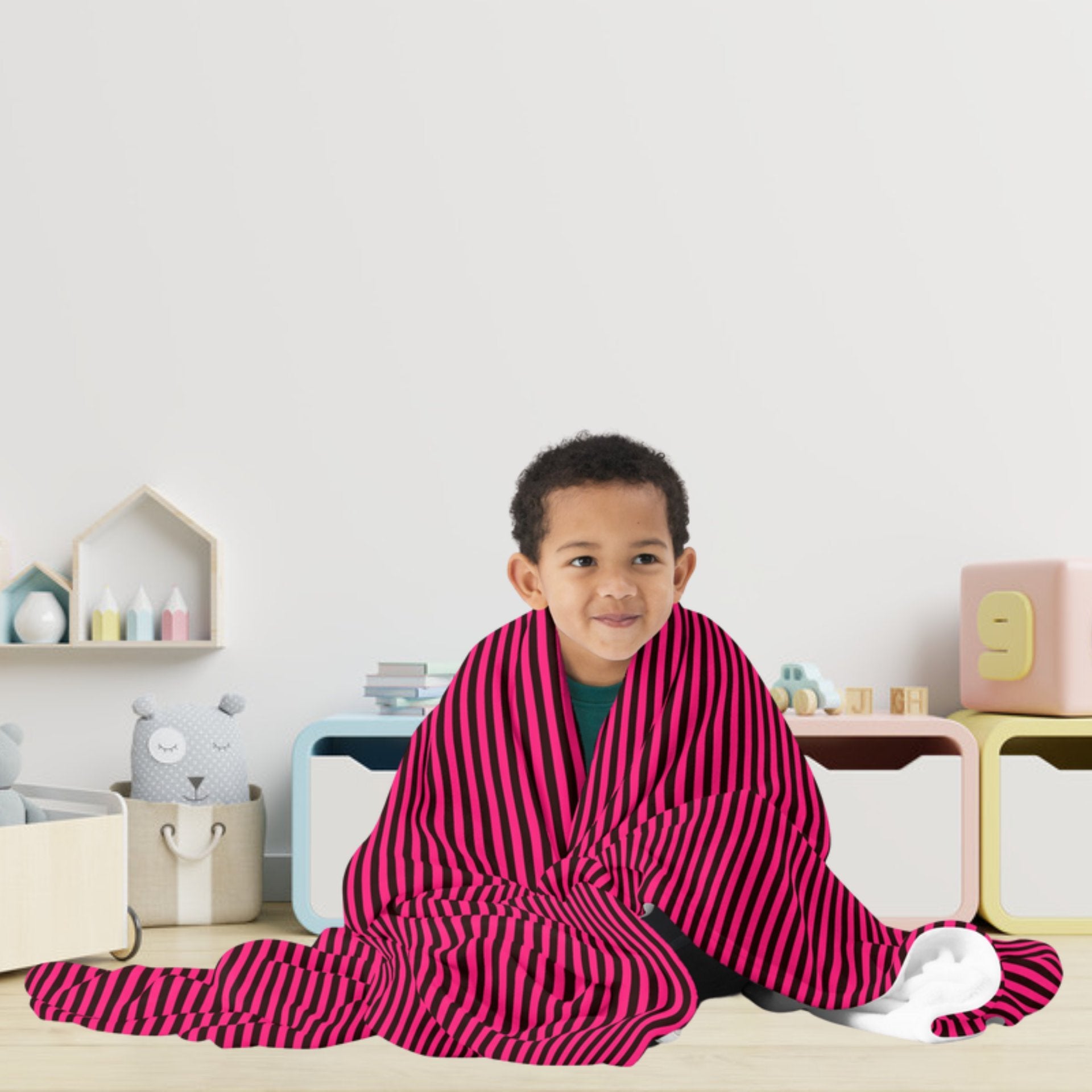 Pink and Black Stripe Throw Blanket