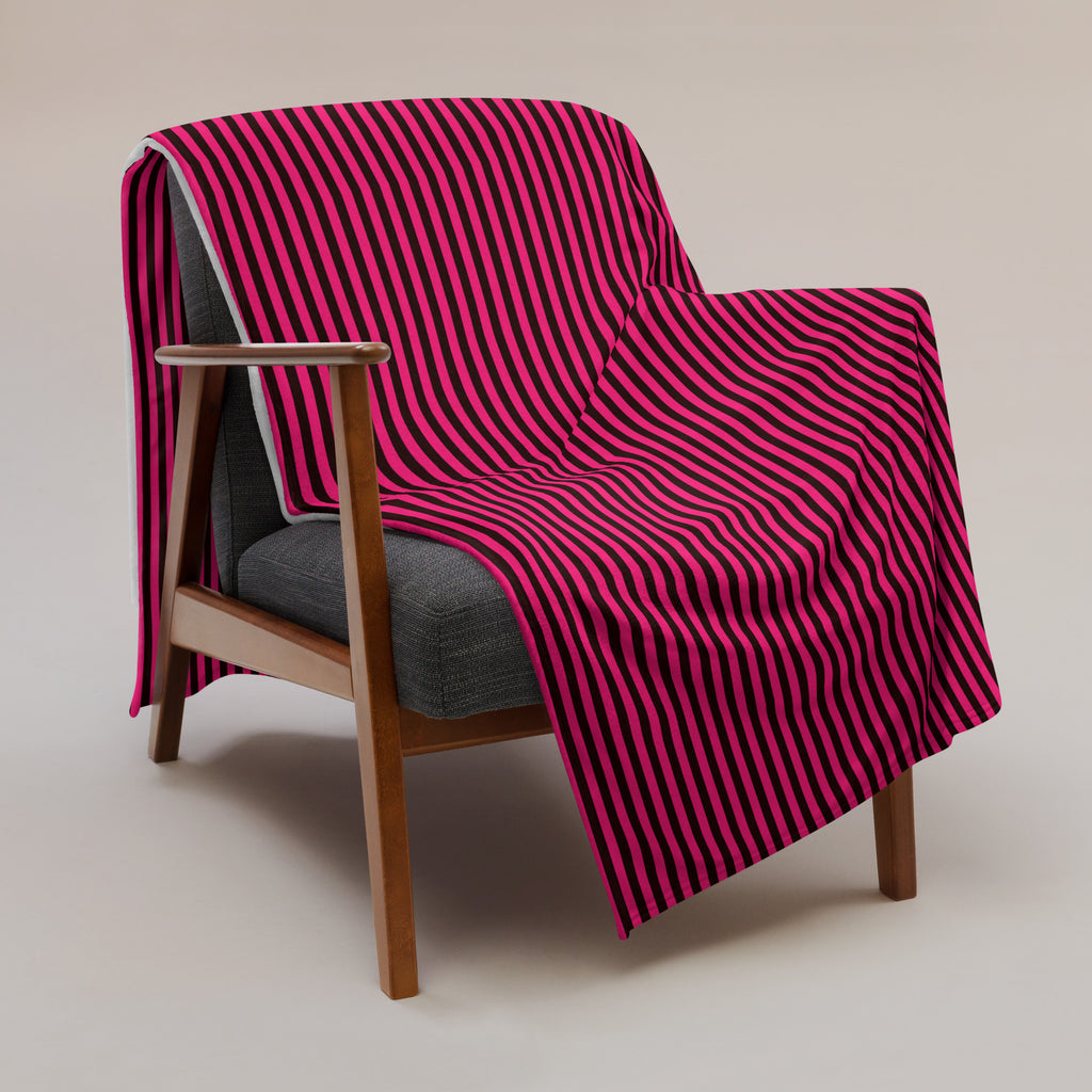 Pink and Black Stripe Throw Blanket