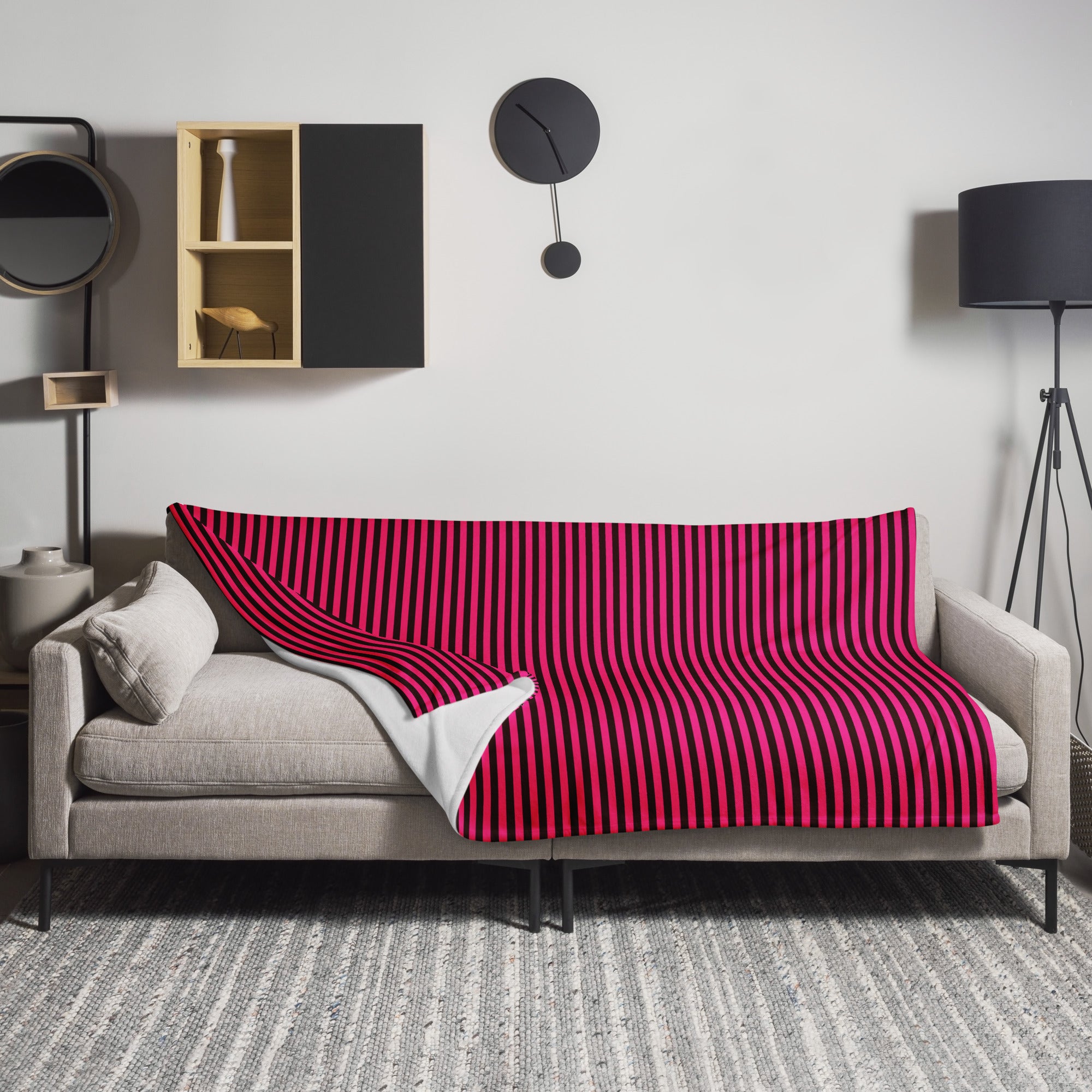 Pink and Black Stripe Throw Blanket